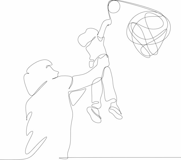 Dibujo de línea de padre e hijo jugando con una pelota Día del Padre