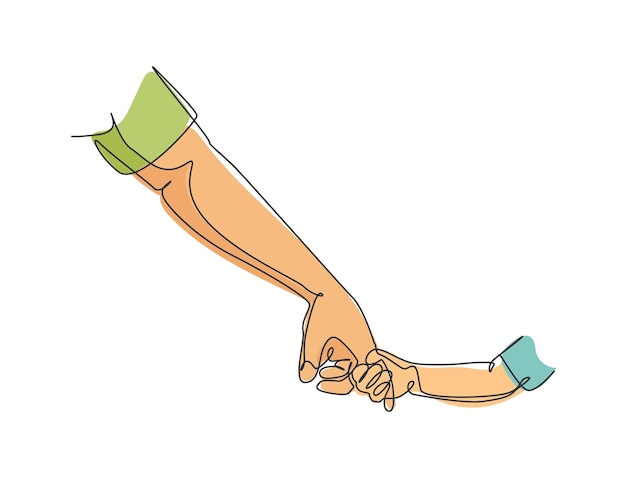 Un dibujo de línea de un padre que da la mano a su hijo, una madre que cuida de sus hijos, un estilo de diseño de dibujo en línea.