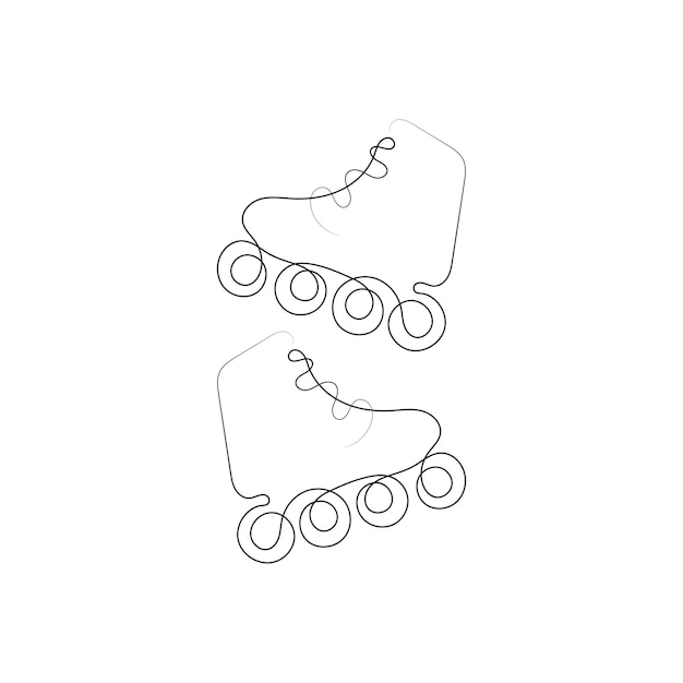 Dibujo de una línea de un par de zapatos de patines. ilustración vectorial