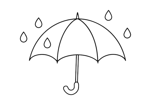 Un dibujo de una línea de un paraguas en la lluvia Vector meteorológico simple