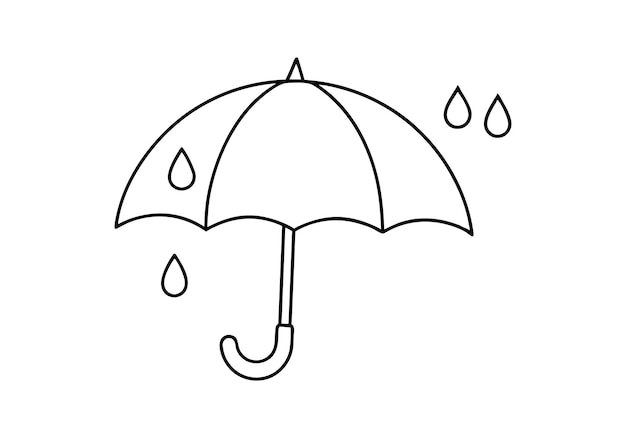 Un dibujo de una línea de un paraguas en la lluvia Vector meteorológico simple