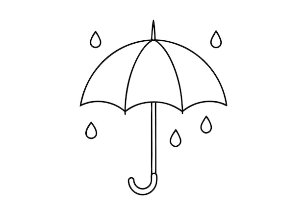 Un dibujo de una línea de un paraguas en la lluvia Vector meteorológico simple
