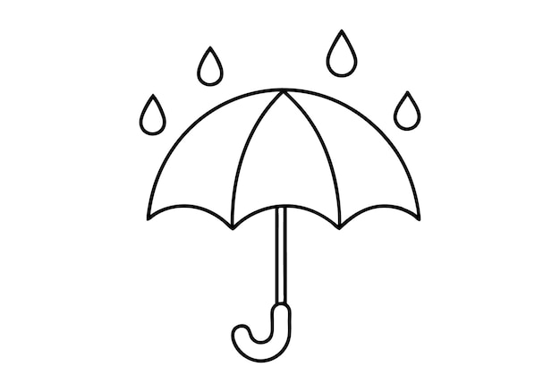 Un dibujo de una línea de un paraguas en la lluvia Vector meteorológico simple