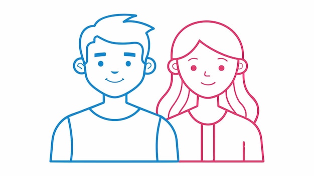 un dibujo de línea de una pareja con una chica y un hombre en una camisa
