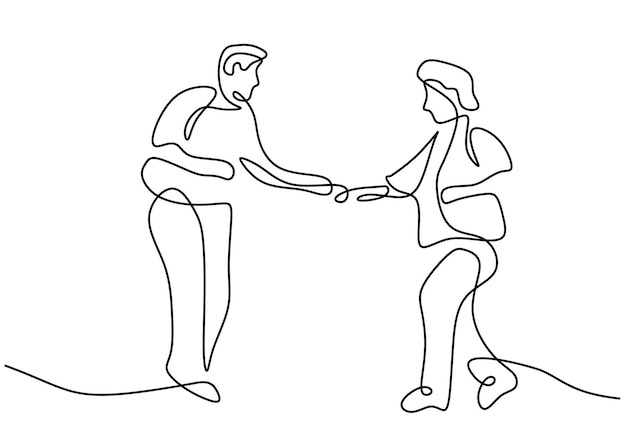 Un dibujo de línea de una pareja madura bailando aislada sobre un fondo blanco