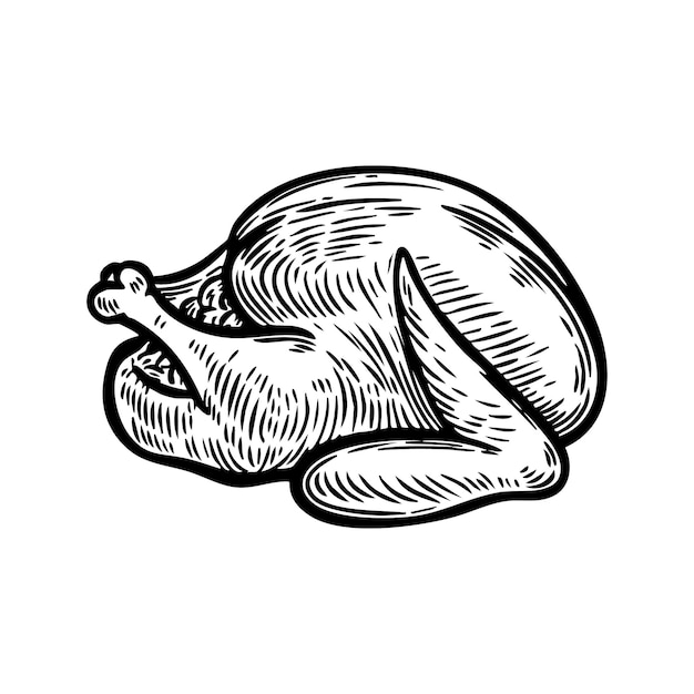 El dibujo de la línea de pavo asado estilo vintage