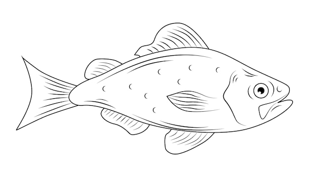 Dibujo de línea de pescado sobre un fondo blanco.