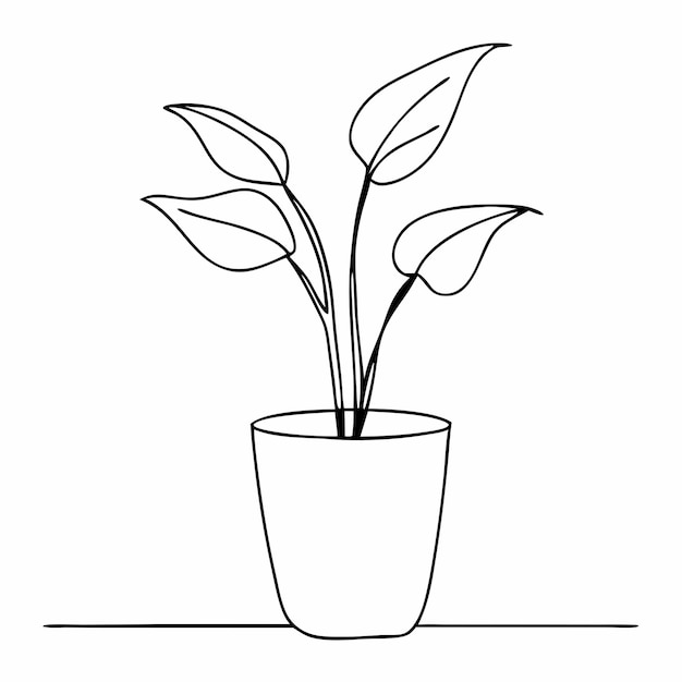 dibujo de línea de planta en olla ilustración vectorial de arte de línea 3
