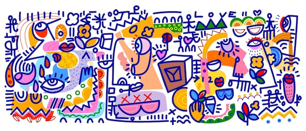Dibujo de línea retrato facial garabateo contorno geométrico ilustración vectorial dibujada a mano líneas minimalistas