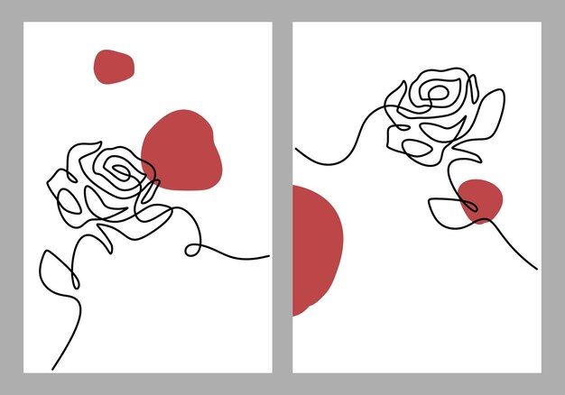 Vector dibujo de una línea de rosa con póster de concepto minimalista de flores.