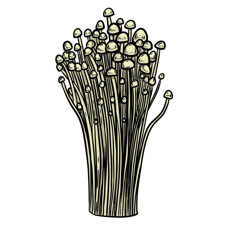 Vector el dibujo de la línea de setas de enoki aislado sobre un fondo blanco