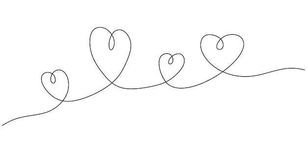 Un dibujo de línea de signo de amor con cuatro corazones abraza el diseño minimalista sobre fondo blanco