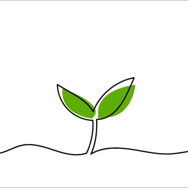 Dibujo de línea simple de brote verde icono ecológico sellos de alimentos ecológicos etiquetas de alimentos naturales orgánicos