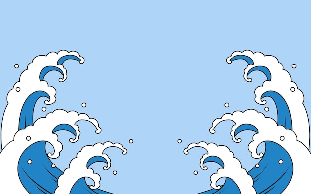 Vector dibujo de línea simple de fondo de onda japonesa ondas ásperas fondo azul