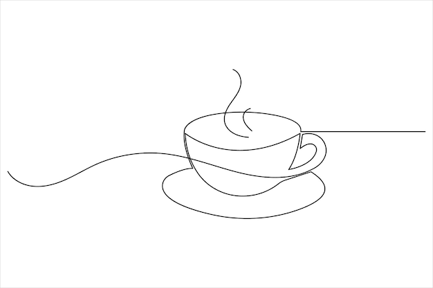 Un dibujo de línea de taza de café en estilo minimalista moderno con contorno vectorial limpio