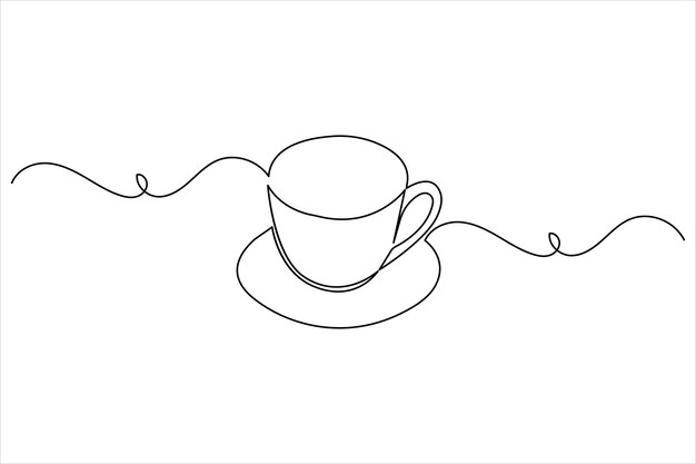 Un dibujo de línea de taza de café en estilo minimalista moderno con contorno vectorial limpio