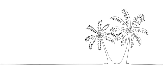 Dibujo de línea única editable continua de palmeras Concepto de vacaciones de verano relajándose en la orilla del mar Ilustración vectorial