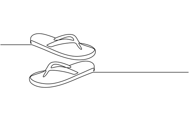 Un dibujo de línea Vector de sandalias Zapatillas icono lineal de vector de línea única Línea de contorno de calzado