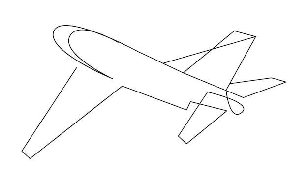 Un dibujo de línea vectorial continua de un avión que vuela hacia arriba concepto de viaje por el mundo