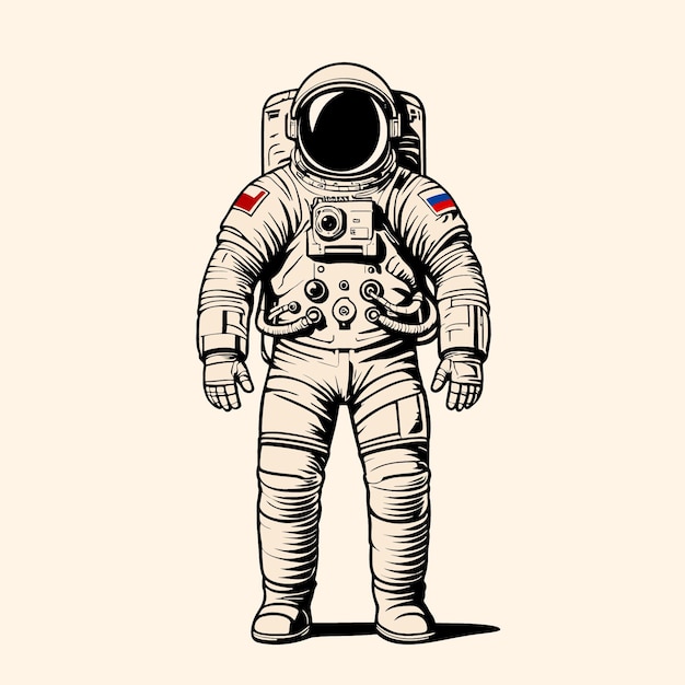 Dibujo de línea vectorial de un cosmonauta ruso