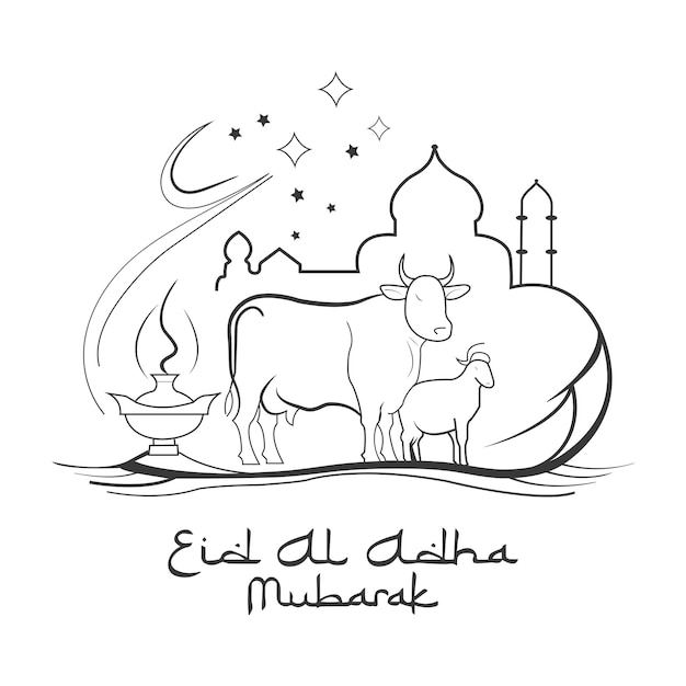 Dibujo de la línea vectorial de Eid Al Adha