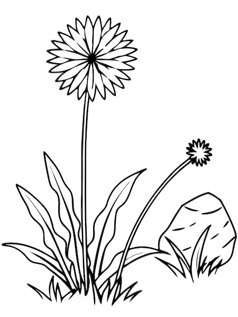 Dibujo de línea vectorial de flores o flor de diente de león una línea negra sobre un fondo blanco