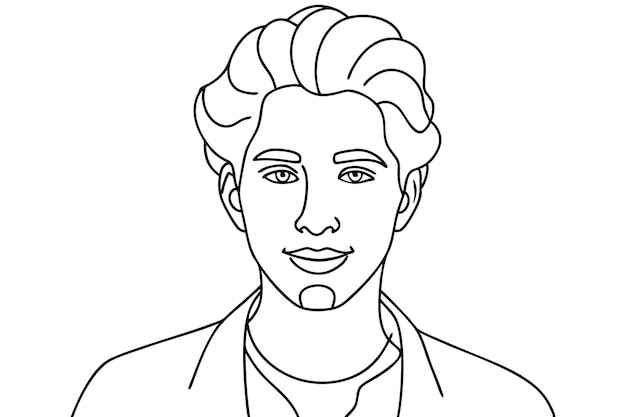 Dibujo de línea vectorial de un joven sonriente con un corte de pelo elegante