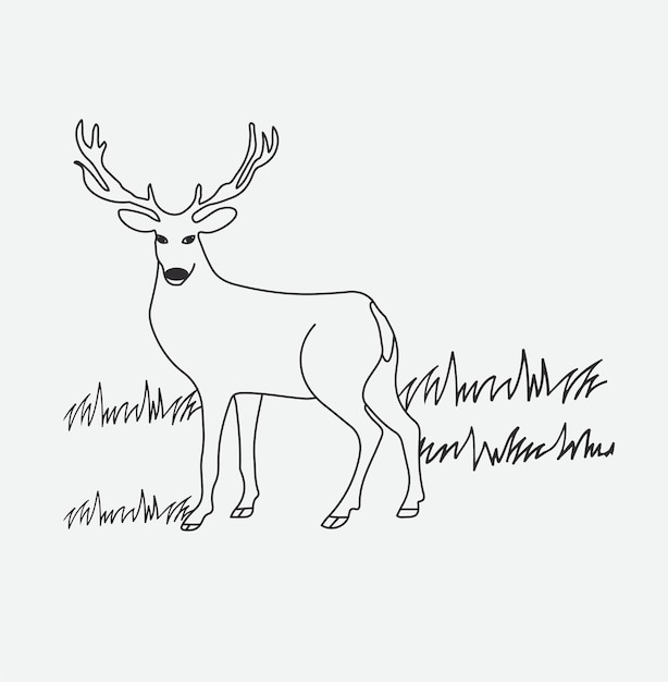 Dibujo de línea vectorial de silueta de ciervo o ilustración de boceto de ciervo
