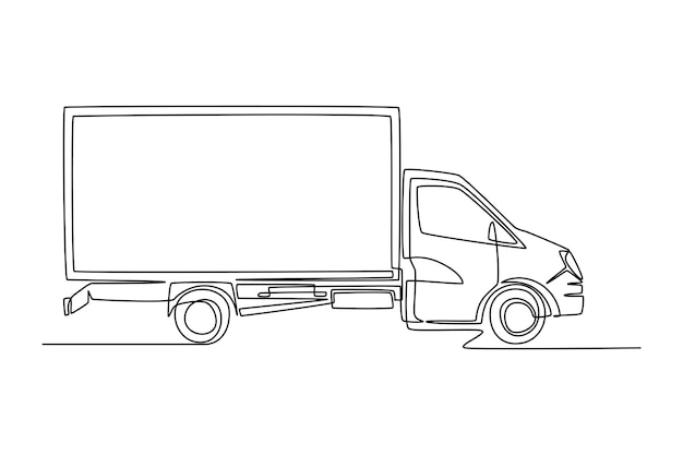 Un dibujo de línea de vista lateral del vagón de caja Concepto de transporte de vehículos de entrega de carga de mensajería Diseño de dibujo de linea continua única