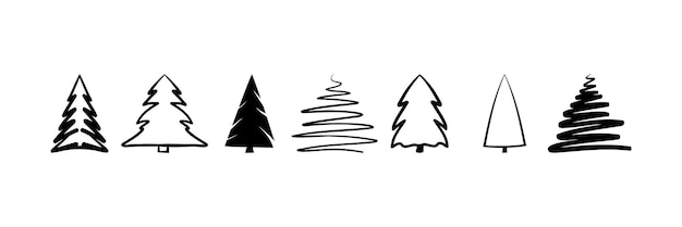 Dibujo lineal de árbol de Navidad, símbolo de abeto, icono, elementos de diseño de vacaciones para el invierno