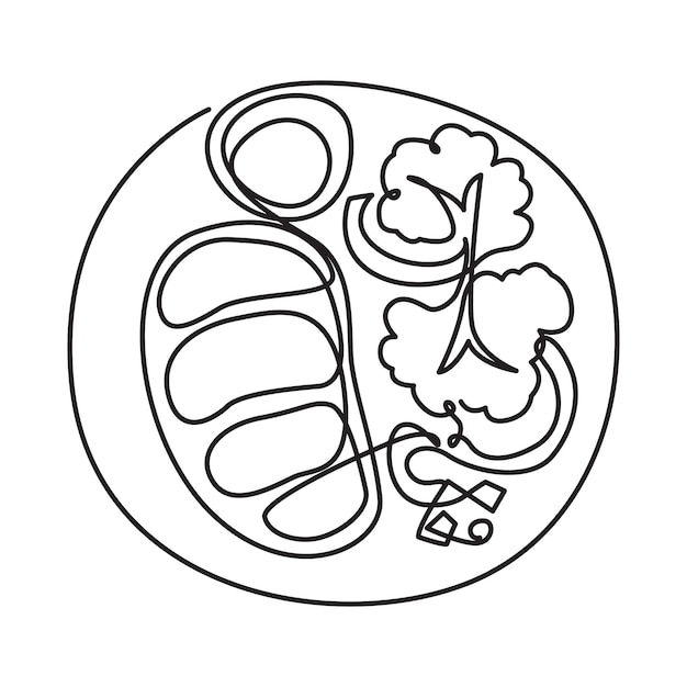 Dibujo lineal de bistec en un plato