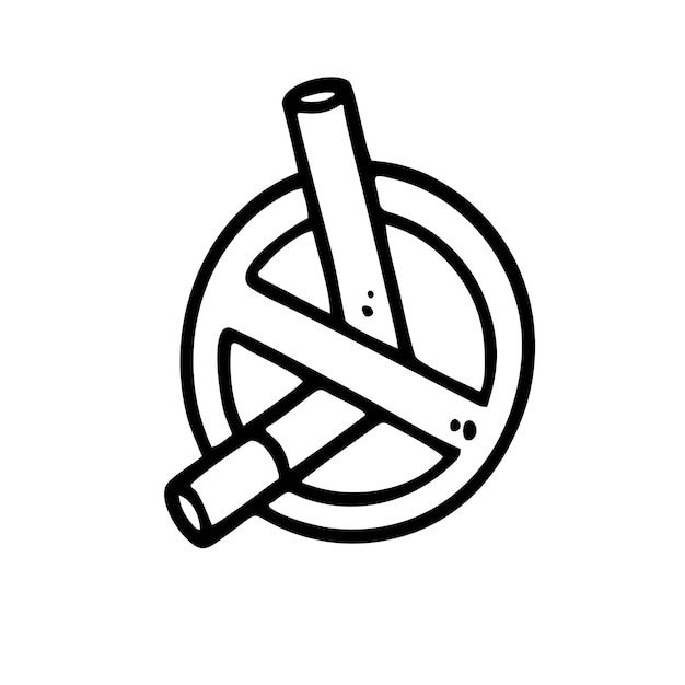 Un dibujo lineal en blanco y negro de un cigarrillo en un círculo con un cigarrillo dentro.