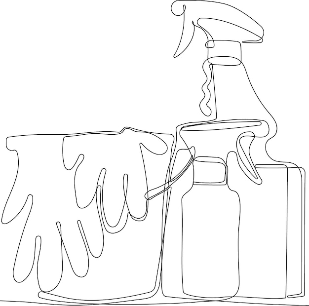 Un dibujo lineal de una botella de productos de limpieza.