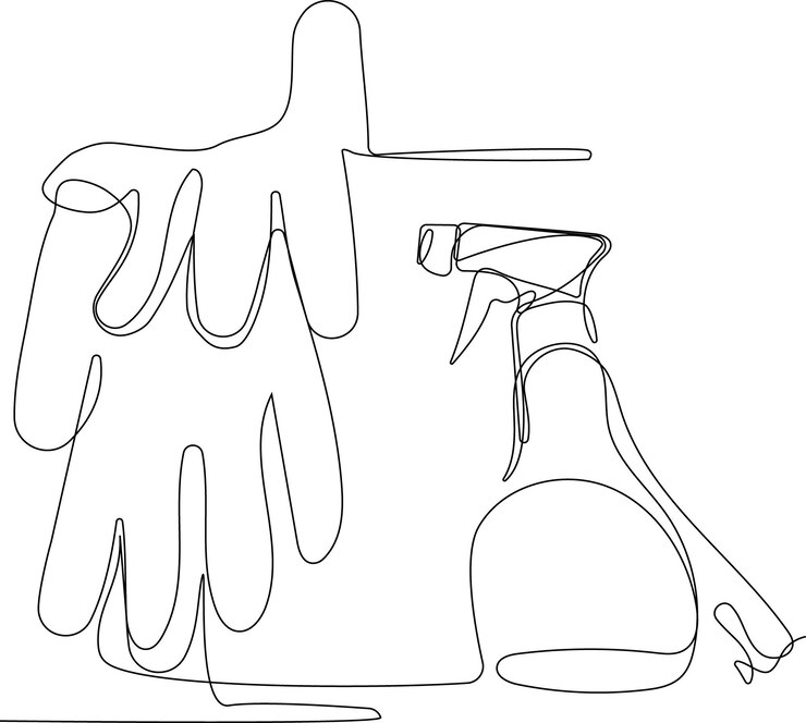 Vector un dibujo lineal de una botella de spray y una botella de spray de productos de limpieza
