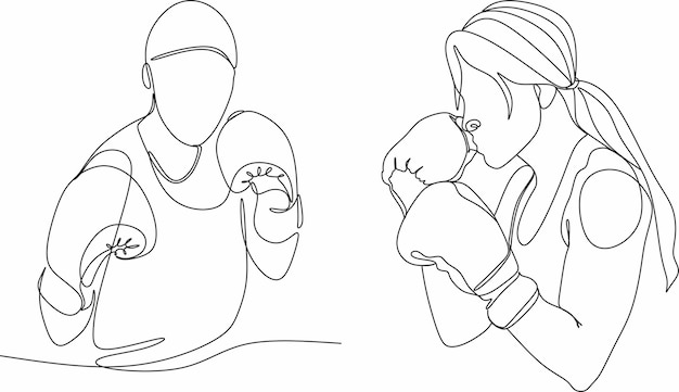 Dibujo lineal de una boxeadora