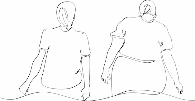 Dibujo lineal buenas amigas ilustración vectorial