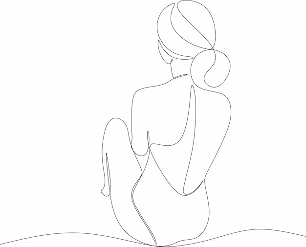 Vector dibujo lineal de una chica en traje de baño