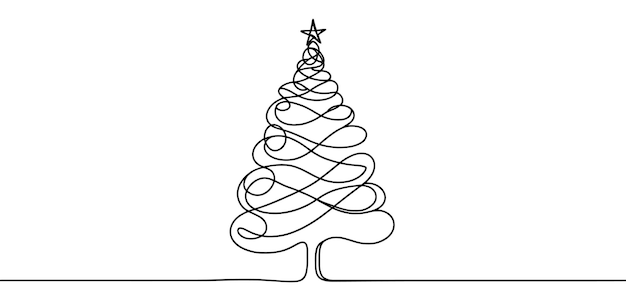 Dibujo lineal continuo del árbol de Navidad Dibujo de un árbol de navidad de una línea
