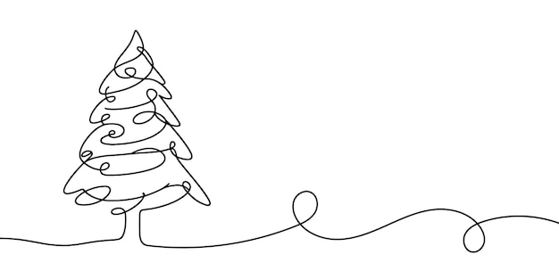 Dibujo lineal continuo del árbol de Navidad Dibujo de un árbol de navidad de una línea