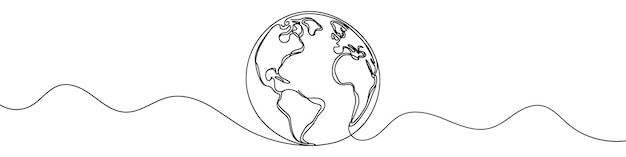 Dibujo lineal continuo del Globo Dibujo de línea única del Globo de la Tierra en un estilo de línea