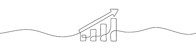 Vector dibujo lineal continuo de gráfico de crecimiento gráfico de negocios con flecha hacia arriba