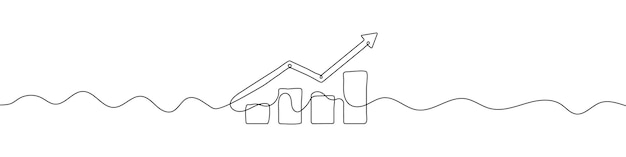 Vector dibujo lineal continuo de gráfico de crecimiento gráfico de negocios con flecha hacia arriba