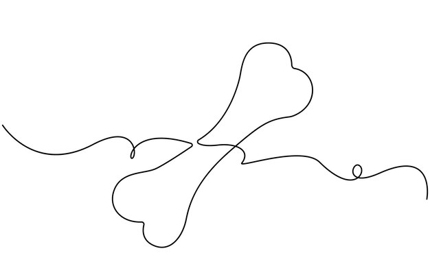 Dibujo lineal continuo de hueso humano. Dibujo lineal de hueso de perro. Fondo de dibujo de una sola línea