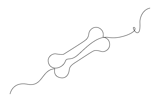 Dibujo lineal continuo de hueso humano. Dibujo lineal de hueso de perro. Fondo de dibujo de una sola línea