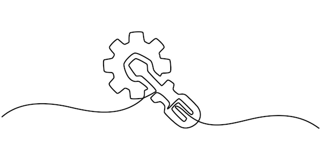 Dibujo lineal continuo del símbolo de servicio Concepto de reparación Un fondo dibujado por una línea Vector