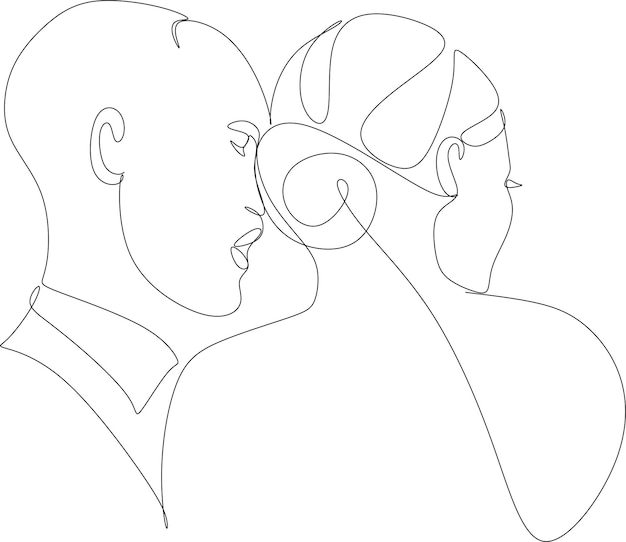 Dibujo lineal de un hombre y una mujer enamorados Logotipo de boda Postal romántica