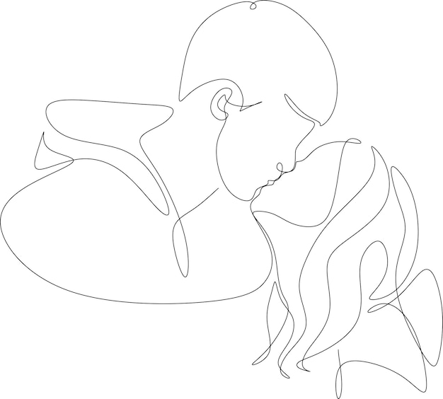 Dibujo lineal de un hombre y una mujer enamorados Tarjeta para el Día de San Valentín