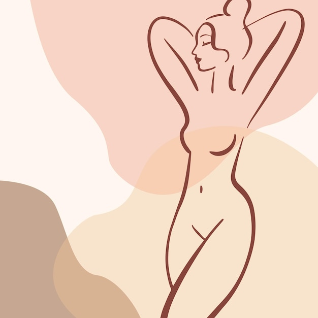 Vector dibujo lineal de ilustración de moda de un cartel de arte de figura desnuda elegante de mujer atractiva