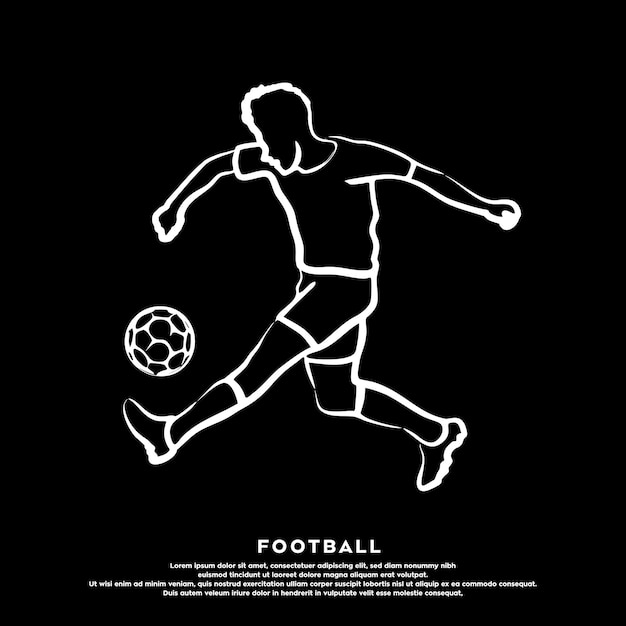 Dibujo lineal de un jugador de fútbol pateando la pelota. ilustración vectorial
