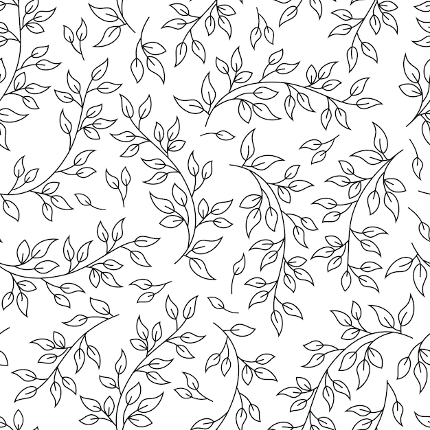 El dibujo lineal a mano de plantas hace un patrón sin fisuras